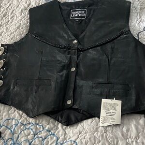 Black Leather Vest with Lace-Up Sides